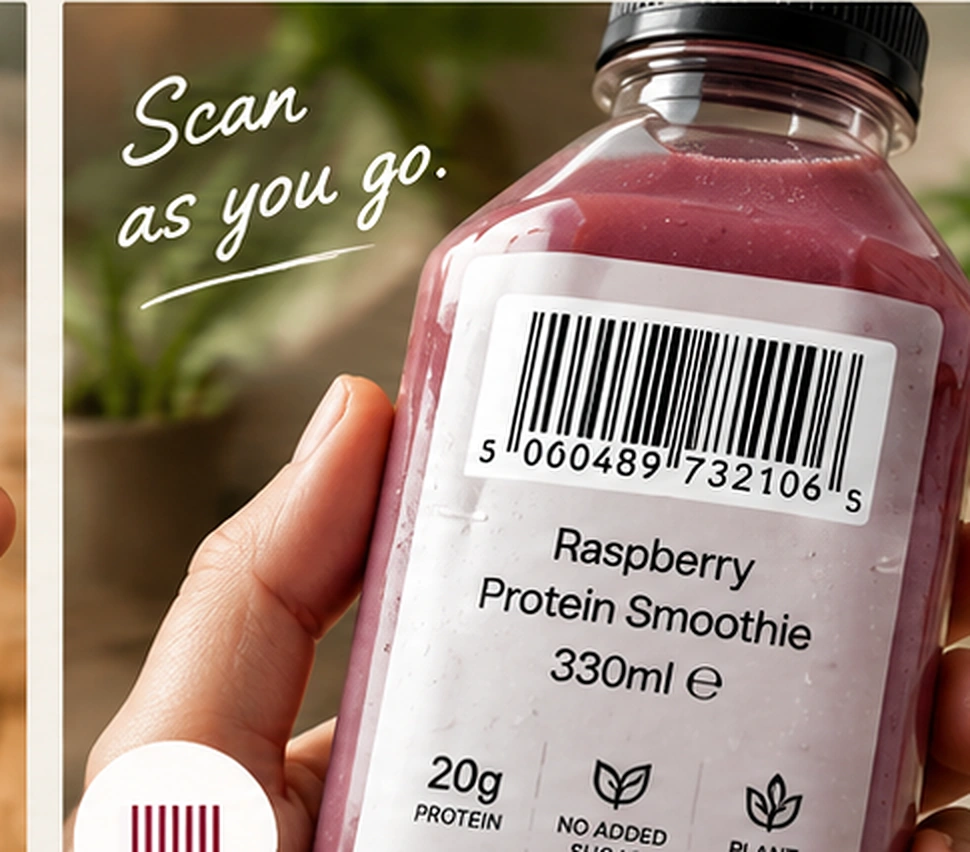 A packaged drink barcode being scanned