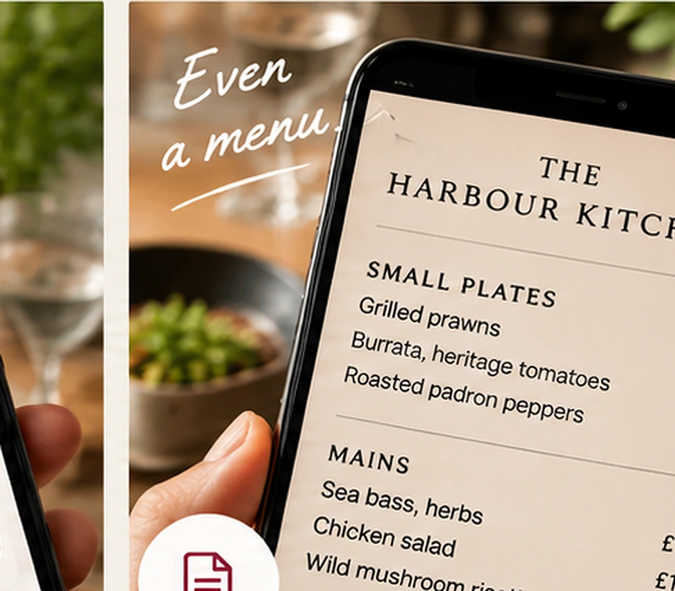 A restaurant menu being analysed