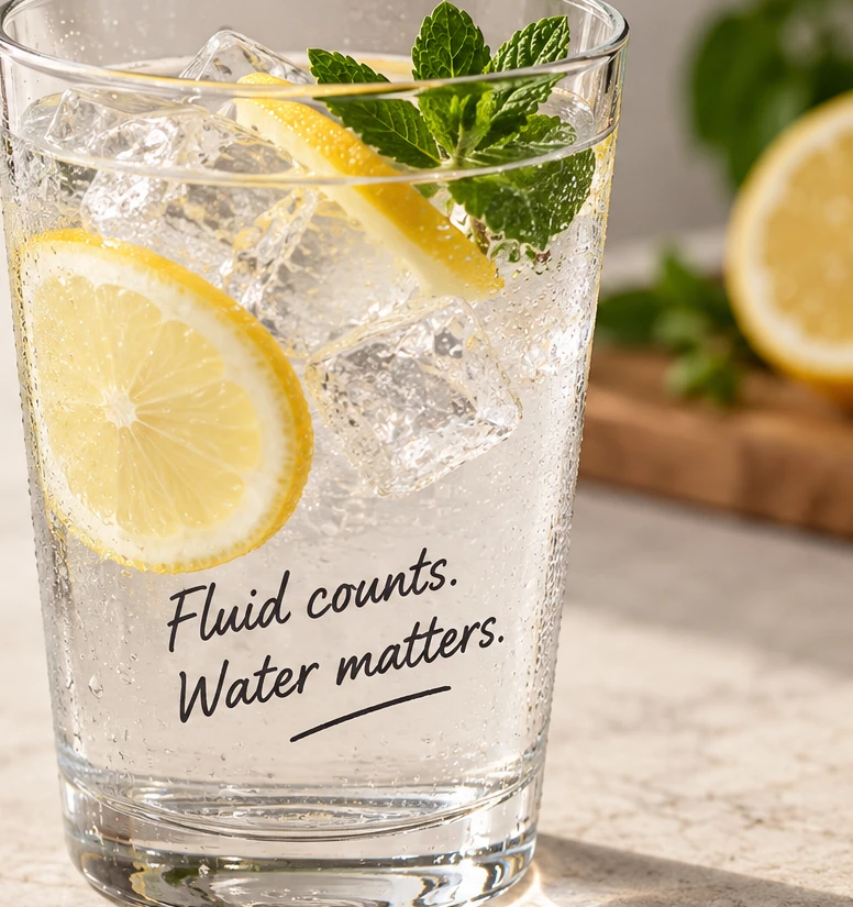 A chilled glass of lemon and mint water illustrating nuanced hydration tracking
